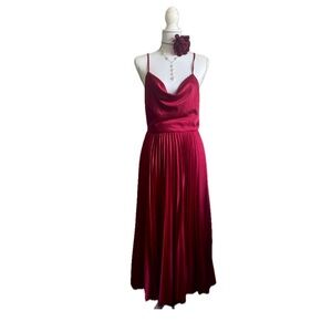 Gorgeous Romantic Coquette Cherry Satin Midi Dress with Cowl neckline